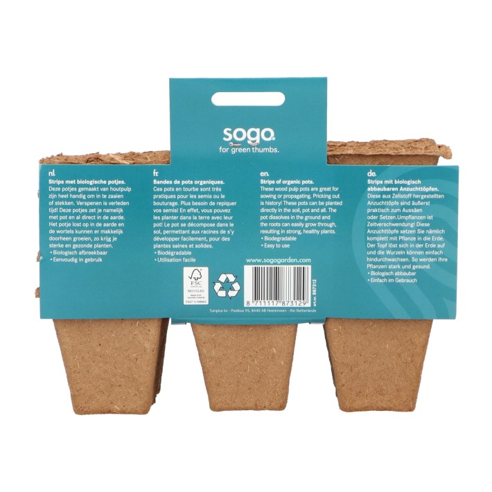 SOGO Biodegradable pots 6x6cm 5 strips à 6pc