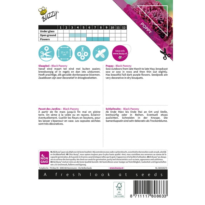 Buzzy® Poppy Flowers, Pavot Black Paeony