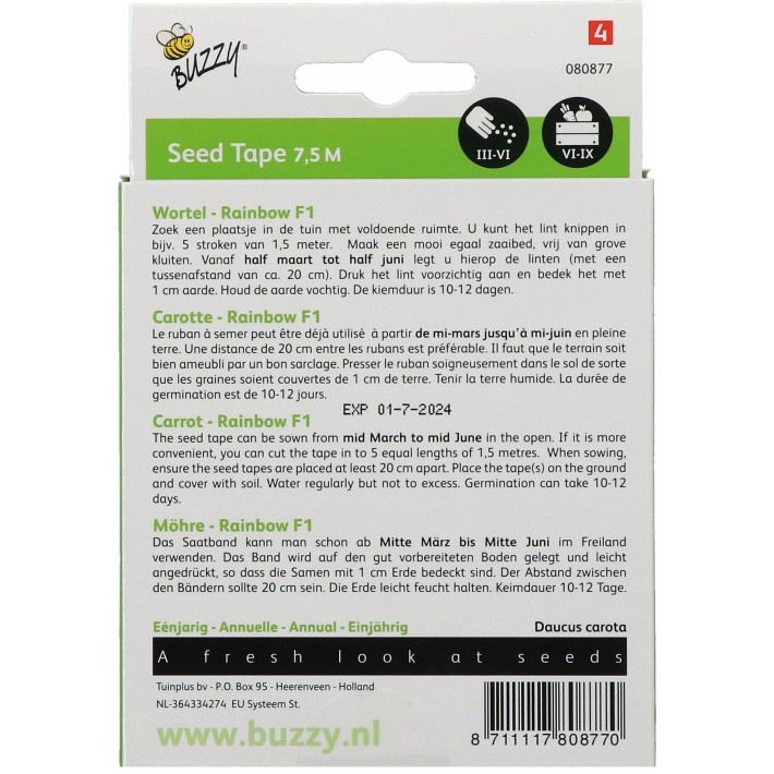 Buzzy® Ruban à semer Carotte Rainbow F1