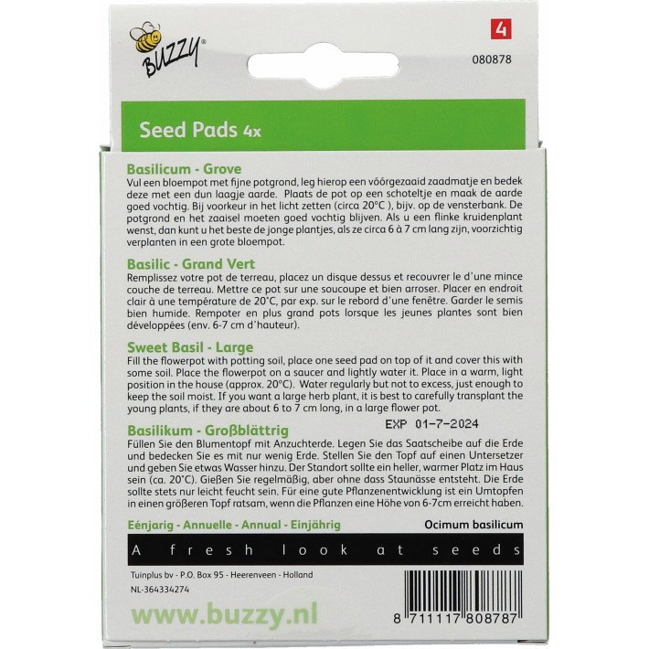 Buzzy® Disque à semer Basilic 4x 8cm