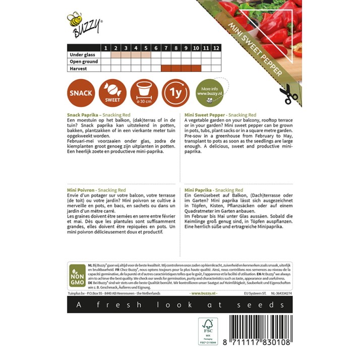 Buzzy® Patio Veggies, Mini Sweet Pepper Snacking Red