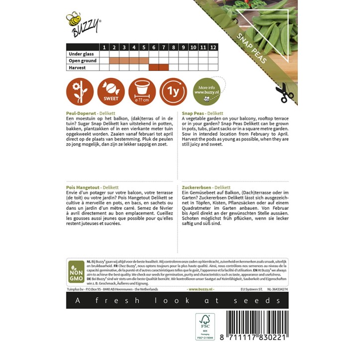 Buzzy® Patio Veggies, Snap Peas Delikett