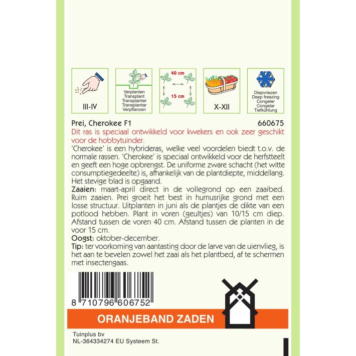 Oranjeband® Poireau Cherokee hybride F1