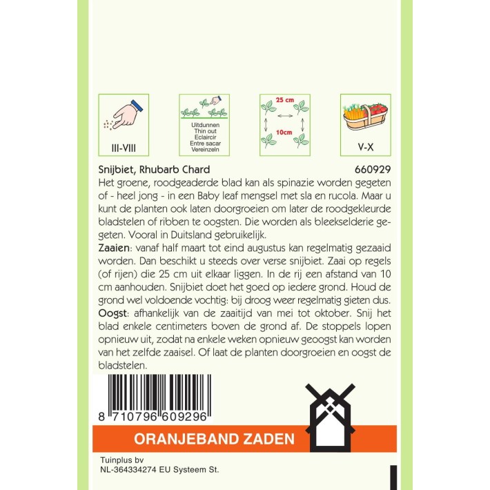 Oranjeband® Poiree Rhubarb Chard - Rouge