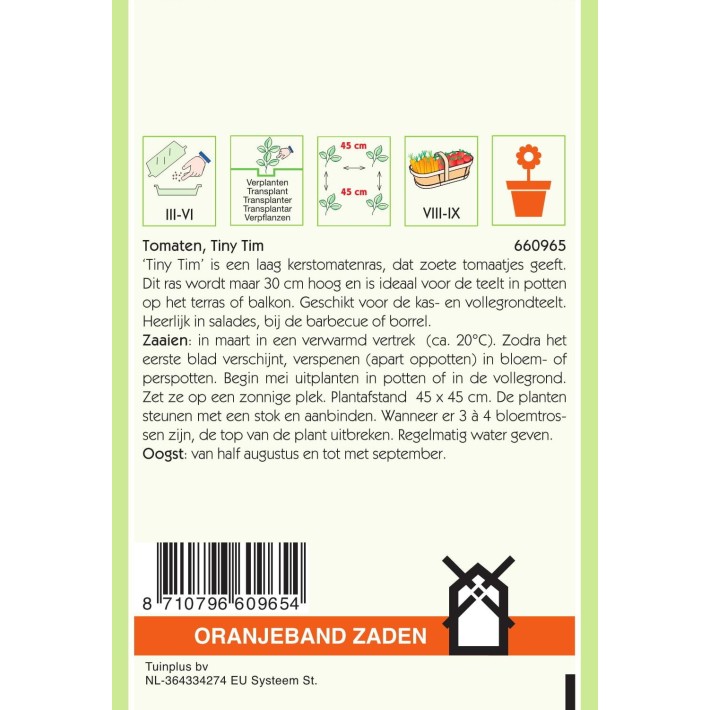 Oranjeband® Tomato Tiny Tim, Bush Small Fruited Cherry