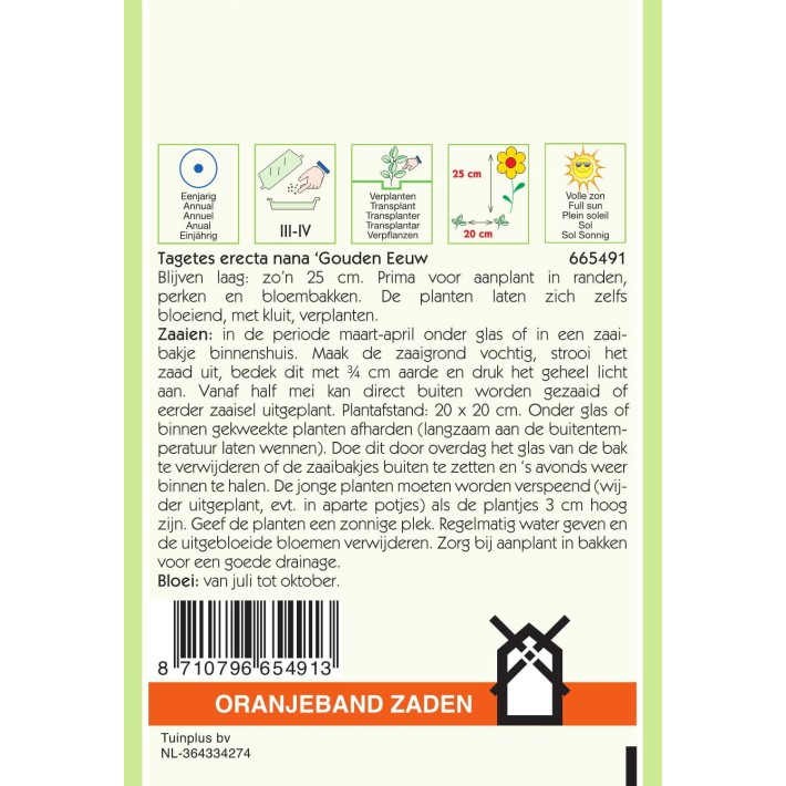 Oranjeband® Tagetes Erecta Dwarf Double Golden Age