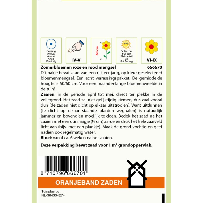 Oranjeband® Summerflowers, Mix of rose and red shades