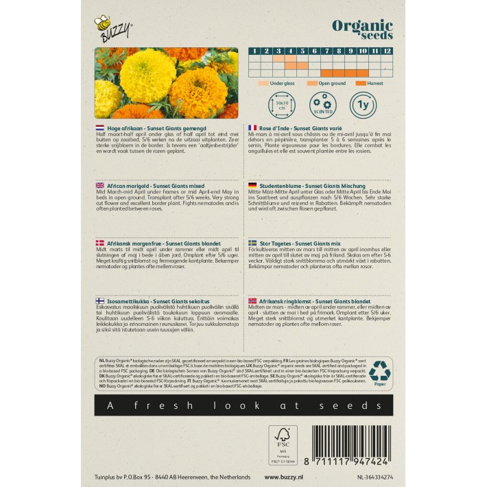 Buzzy® Organic African marigold Sunset Giants mixed (BIO)